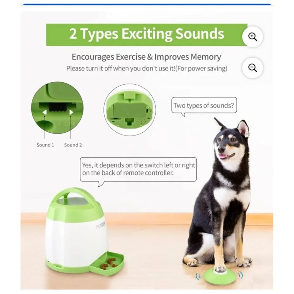 NIB PETGEEK Dog Treat Dispenser w/Automatic Sounds, Dog Feeder, Remote Control